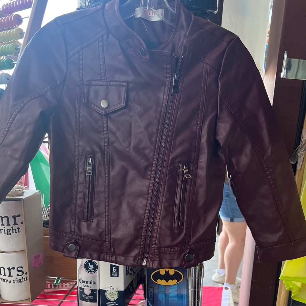 Children's Maroon Faux Leather Jacket